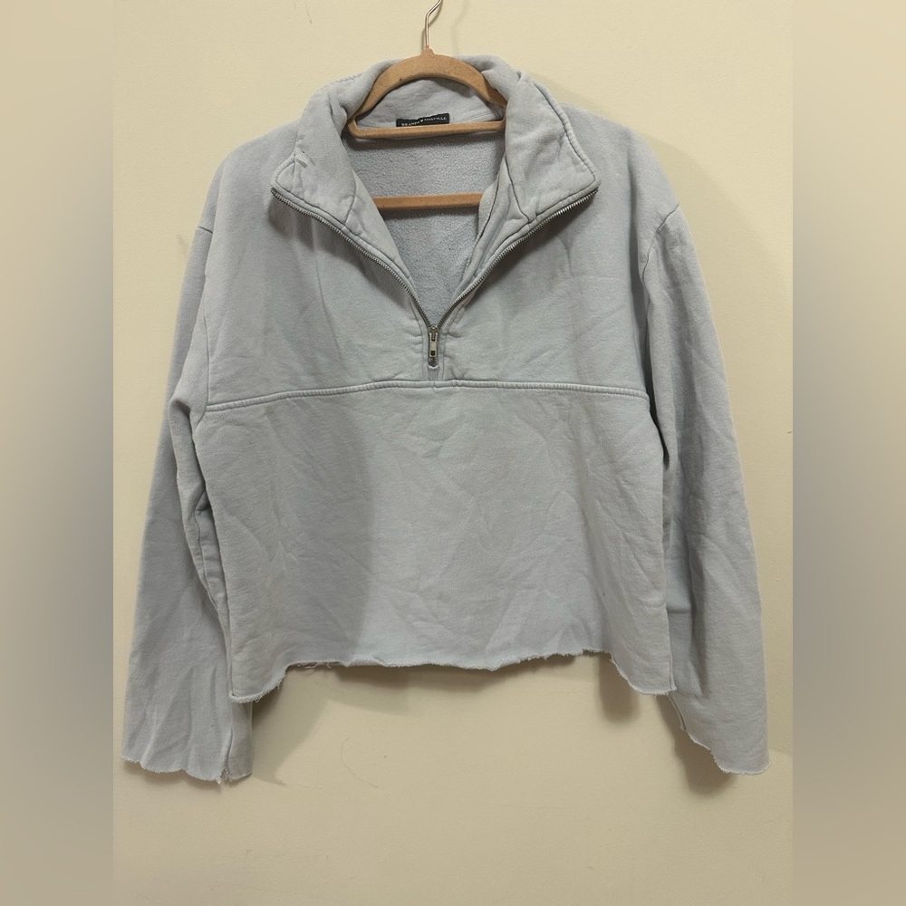 🩵 Brandy Melville Custom Cropped Half Zip Fleece Sweatshirt Blue